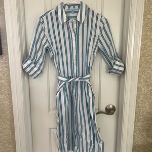 Draper James Blue and White Striped Shirt Dress
